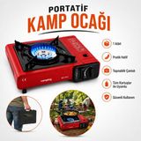 Badem10 Taşınabilir Portatif Kamp Ocağı Tek Gözlü Kırmızı Renk Kartuş Uyumlu Gezi Piknik Yemek Pişirme Ocağı - 36