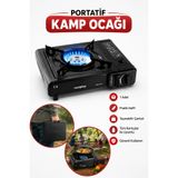 Badem10 Taşınabilir Portatif Kamp Ocağı Tek Gözlü Siyah Renk Kartuş Uyumlu Gezi Piknik Yemek Pişirme Ocağı