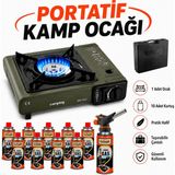 Badem10 Taşınabilir Portatif Kamp Ocağı Tekli Tek Gözlü Yeşil 10'lu Gaz Kartuşlu Çantalı Ocak Gezi Piknik - 34 - Gri