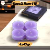 Badem10 Tealight Kapsül Mum 4X43 gr Dekoratif Mumu Kandil Hediyelik Fitilli Mumluk Şamdan Mor Renk Kokulu - Koyu Mor - 1 Adet