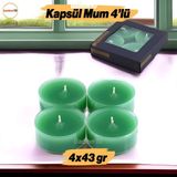 Badem10 Tealight Kapsül Mum 4X43 gr Dekoratif Mumu Kandil Hediyelik Fitilli Mumluk Şamdan Yeşil Renk Kokulu - Fıstık Yeşili - 1 Adet