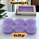 Badem10 Tealight Kapsül Mum 6X35 gr Dekoratif Mumu Kandil Hediyelik Fitilli Mumluk Şamdan Mor Renk Kokulu - 1 Adet