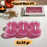 Badem10 Tealight Kapsül Mum 6X35 gr Dekoratif Mumu Kandil Hediyelik Fitilli Mumluk Şamdan Pembe Renk Kokusuz - 1 Adet