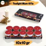 Badem10 Tealight Mum 10X10 gr Dekoratif Mumu Kandil Hediyelik Fitilli Mumluk Şamdan Kırmızı Renk Kokusuz - Ateş Kırmızısı - 1 Adet