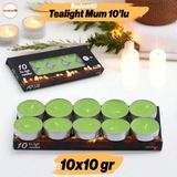 Badem10 Tealight Mum 10X10 gr Dekoratif Mumu Kandil Hediyelik Fitilli Mumluk Şamdan Yeşil Renk Kokusuz - 1 Adet