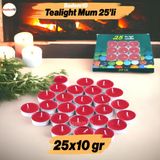 Badem10 Tealight Mum 25X10 gr Dekoratif Mumu Kandil Hediyelik Fitilli Mumluk Şamdan Kırmızı Renk Kokusuz - 1 Adet
