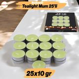Badem10 Tealight Mum 25X10 gr Dekoratif Mumu Kandil Hediyelik Fitilli Mumluk Şamdan Krem Renk Kokusuz - Açık Yeşil - 1 Adet