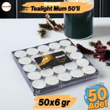 Badem10 Tealight Mum 50X6 gr Dekoratif Mumu Kandil Hediyelik Fitilli Mumluk Şamdan Krem Renk Kokusuz - Beyaz - 1 Adet