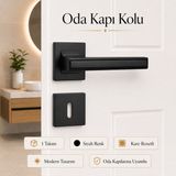 Badem10 Techno Mat Siyah Kare Rozetli Oda Kapı Kolu Şık Modern Tasarım Iç Mekan Kapı Kolu Takımı