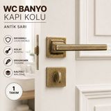 Badem10 Techno Olifka Mat Antik Sarı Premium Kare Rozetli Wc Kapı Kolu Banyo Tuvalet Iç Kapı Kolu Takımı