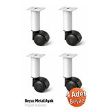 Badem10 (TEKERLEKLİ) 15.5 cm 4 ADET Beyaz Metal Plastik Mobilya Baza Orta Akıllı Sehpa Masa Ayağı