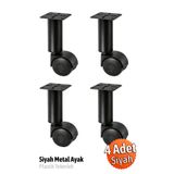 Badem10 (TEKERLEKLİ) 15.5 cm 4 ADET Siyah Metal Plastik Mobilya Baza Orta Akıllı Sehpa Masa Ayağı