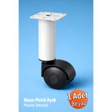Badem10 (TEKERLEKLİ) 15.5 cm Beyaz Metal Plastik Mobilya Baza Orta Akıllı Sehpa Masa Ayağı Ayakları