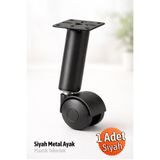 Badem10 (TEKERLEKLİ) 15.5 cm Siyah Metal Plastik Mobilya Baza Orta Akıllı Sehpa Masa Ayağı Ayakları
