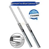 Badem10 Teleskobik İnce Bilyeli Bilyalı Dolap Çekmece Rayı Sürgüsü Metal En 1.7 cm 17 mm Uzunluk 40,6 cm 406