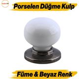 Badem10 Tere Porselen Füme Beyaz Düğme Mobilya Mutfak Çekmece Dolap Dolabı Kulbu Kulpları