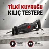 Badem10 Tilki Kuyruğu Kılıç Testere 1200W Elektrikli Ahşap Metal Kesme Makinesi Makinası 30 mm Strok - Siyah