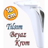 Badem10 Tılsım Mobilya Oturma Yükseltici Kanepe Sehpa Tv Ünitesi Koltuk Ayağı Baza Ayakları Beyaz Krom 16 Cm