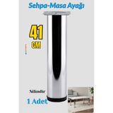 Badem10 Tombul Krom 41 cm Gümüş 60 mm Metal Sehpa Masa Ayağı Tekli Mobilya Destek Yükseltici Ayak Modeli
