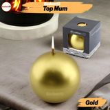 Badem10 Top Mum 8 cm Dekoratif Mumu Kandil Hediyelik Fitilli Mumluk Şamdan Metalik Boya Gold Altın Kokusuz - 1 Adet