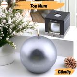 Badem10 Top Mum 8 cm Dekoratif Mumu Kandil Hediyelik Fitilli Mumluk Şamdan Metalik Boya Gümüş Kokusuz - 1 Adet