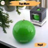 Badem10 Top Mum 8 cm Dekoratif Mumu Kandil Hediyelik Fitilli Mumluk Şamdan Metalik Boya Yeşil Kokusuz - 1 Adet