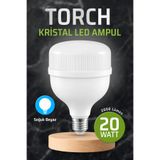 Badem10 Torch Kristal Led Ampul 20 Watt Yüksek Aydınlık Sunan Soğuk Beyaz Ampül 2000 Lümen Güçlü Işık