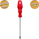 Badem10 Tornavida Yıldız Tornavida Kırmızı Plastik Sap 6 x 150 mm