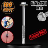Badem10 Trapez Çatı Vidası 5.5x120 mm Paket 100 ADET Matkap Uçlu Sac Akıllı Vida Çatı Panel Metal Ağaç Vidası