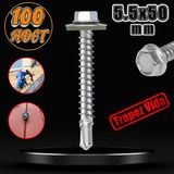 Badem10 Trapez Çatı Vidası 5.5x50 mm Paket 100 ADET Matkap Uçlu Sac Akıllı Vida Çatı Panel Metal Ağaç Vidası