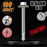 Badem10 Trapez Çatı Vidası 5.5x60 mm Paket 100 ADET Matkap Uçlu Sac Akıllı Vida Çatı Panel Metal Ağaç Vidası