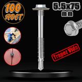 Badem10 Trapez Çatı Vidası 5.5x75 mm Paket 100 ADET Matkap Uçlu Sac Akıllı Vida Çatı Panel Metal Ağaç Vidası