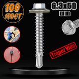 Badem10 Trapez Çatı Vidası 6.3x50 mm Paket 100 ADET Matkap Uçlu Sac Akıllı Vida Çatı Panel Metal Ağaç Vidası