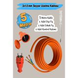 Badem10 TTR CCA Çok Telli 3x1.5 mm Seyyar 5 Metre Uzatma Kablosu Elektrik Kablo Kontrol Kalem Dişi Erkek Fiş