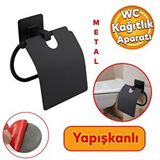 Badem10 Tuvalet Kağıtlık Yapışkanlı Kapaklı Aparat WC Kağıt Standı Paslanmaz Metal Sağlam Siyah Estetik