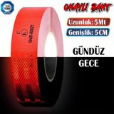 Badem10 Tüvtürk Onaylı Bant Kırmızı 5 Metre 5 cm Belgeli Reflektörlü Reflektif Fosforlu Şerit Bant Ikaz Bandı