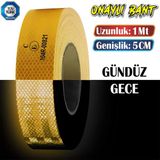 Badem10 Tüvtürk Onaylı Bant Sarı 1 Metre 5 cm Belgeli Reflektörlü Reflektif Fosforlu Şerit Bant Ikaz Bandı
