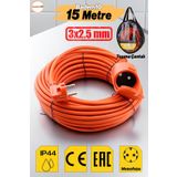 Badem10 Uzatma Kablosu 15 Metre 3x2.5 Mm Ev Tipi Topraklı Cca Kablolu Tekli Grup Fiş Priz Kapaklı Monofaze