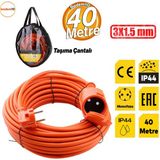 Badem10 Uzatma Kablosu 40 Metre 3x1.5 mm Kapaklı Monofaze Topraklı CCA Kablolu Tekli Grup Fiş Priz - Turuncu