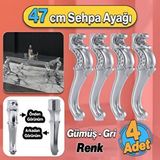 Badem10 Valenta Plastik Sehpa Ayağı 47 cm Gümüş Gri Renk 4 Adet Mobilya Zigon Çay Orta Sehpası Ayak Ayaklar
