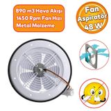 Badem10 Vantilatör Banyo Wc İşyeri Havalandırma Aspiratörü Fanı Kirli Hava Kötü Koku Metal 250 mm