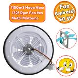 Badem10 Vantilatör Banyo Wc İşyeri Havalandırma Aspiratörü Fanı Kirli Hava Kötü Koku Metal 300 mm