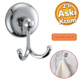 Badem10 Vidalı Askılık Banyo Tuvalet Lavabo Havlu Bornoz Askısı Çatal İkili Metal Askı Krom