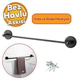 Badem10 Vidalı Askılık Sağlam Askı Metal Siyah Bez Havlu Asma Askısı Aparatı 42 cm Banyo Lavabo