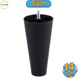 Badem10 Vidalı Düz Plastik Ayak 14 Cm (SİYAH) Mobilya Yükseltici Yükseltme Koltuk Kanepe Ayağı Baza Ayakları