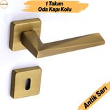 Badem10 Vista Antik Sarı Oda Kapı Kolu Kare Rozetli Sürgülü Çelik Kapı Kulpu Uyumlu Dayanıklı Yapı Sağ Sol Uygun Kolları