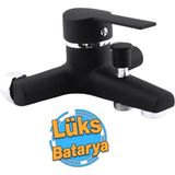 Badem10 Vista Banyo Bataryası Siyah Duvar Tipli Lavabo Mutfak Duş Musluğu Batarya Sıcak Soğuk Çift Su Giriş - Krom