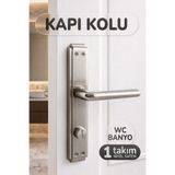 Badem10 WC Banyo İç Kapı 1 Takım içten Kilitli Kol Kolu Aynalı Sağa Sola Uygun Nikel Saten Metal Tutamak
