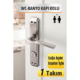 Badem10 WC Banyo İç Kapı Kolu İçten Kilitlenebilir Kol Kolu Saten Renk Sağa Açılır Kapılar İçin 1 Takım
