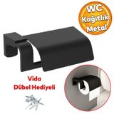 Badem10 WC Kağıt Standı Kapaklı Tuvalet Kağıtlık Aparat Paslanmaz Metal Sağlam Kaliteli Siyah
